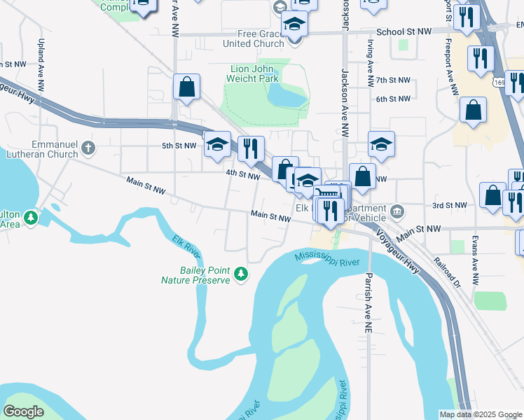 map of restaurants, bars, coffee shops, grocery stores, and more near 927 U.S. 10 in Elk River