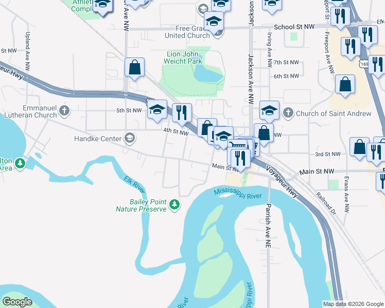 map of restaurants, bars, coffee shops, grocery stores, and more near 927 U.S. 10 in Elk River