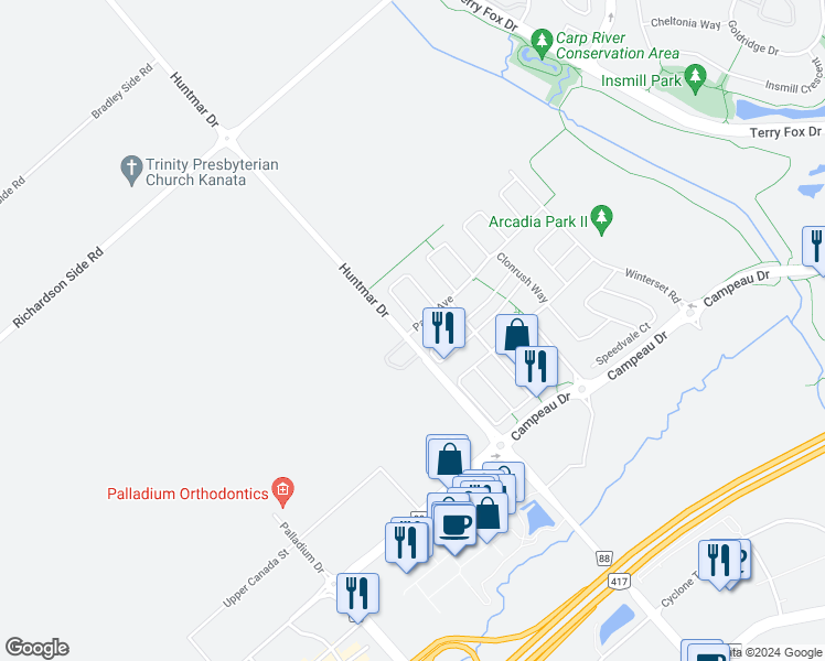 map of restaurants, bars, coffee shops, grocery stores, and more near 519 Paine Avenue in Ottawa