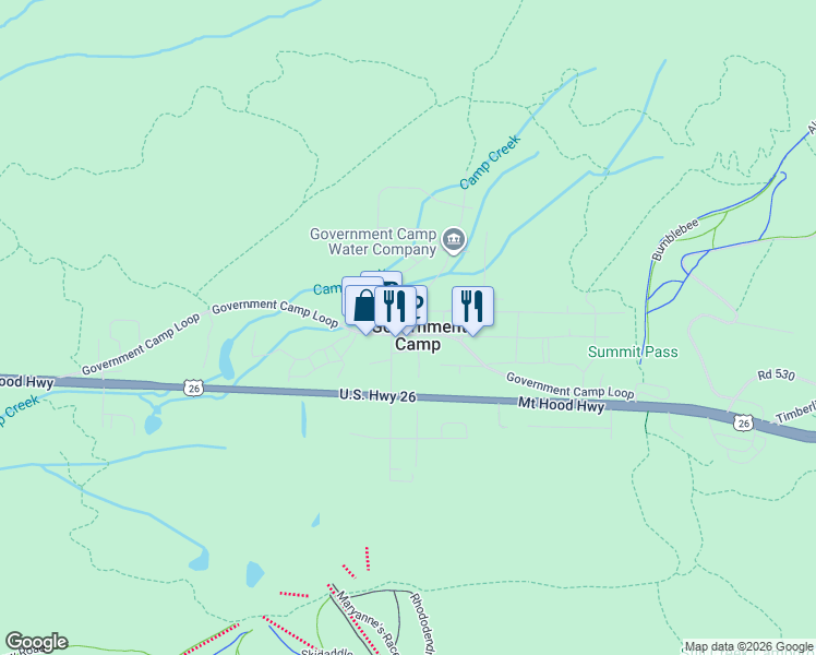 map of restaurants, bars, coffee shops, grocery stores, and more near in Government Camp