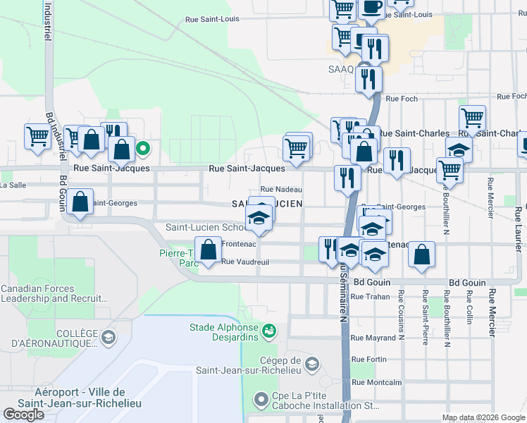 map of restaurants, bars, coffee shops, grocery stores, and more near 412 Rue Saint-Georges in Saint-Jean-sur-Richelieu