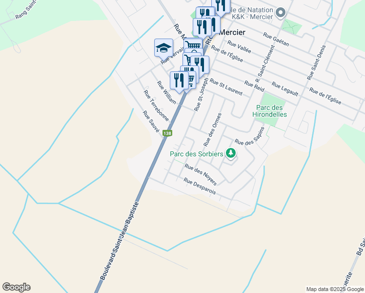 map of restaurants, bars, coffee shops, grocery stores, and more near 1046 Rue Saint Joseph in Mercier