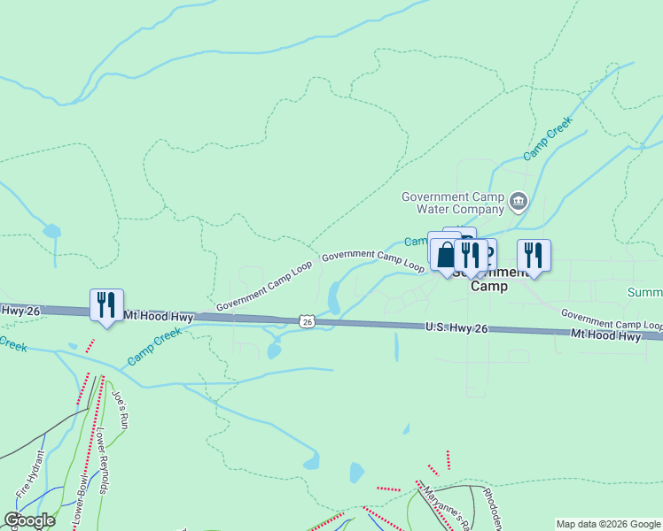 map of restaurants, bars, coffee shops, grocery stores, and more near 31230 East Collins Lake Road in Government Camp