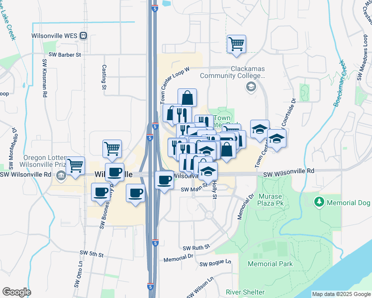 map of restaurants, bars, coffee shops, grocery stores, and more near in Wilsonville