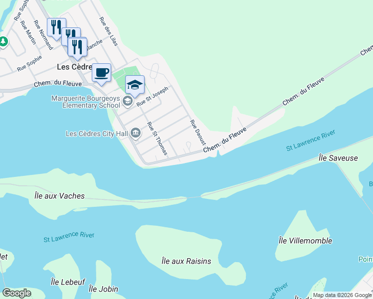 map of restaurants, bars, coffee shops, grocery stores, and more near 930 Chemin du Fleuve in Les Cèdres