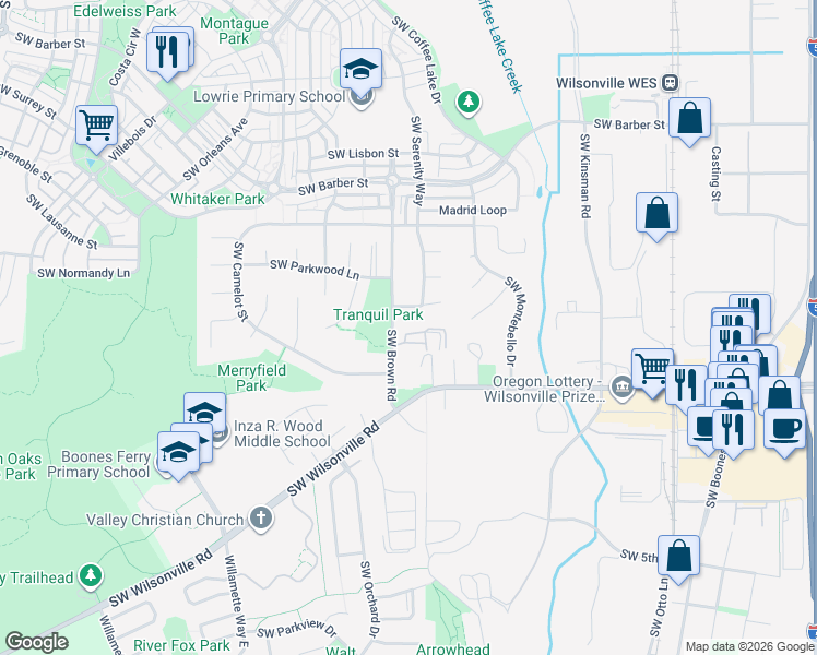 map of restaurants, bars, coffee shops, grocery stores, and more near 10543 Coleman Loop North in Wilsonville