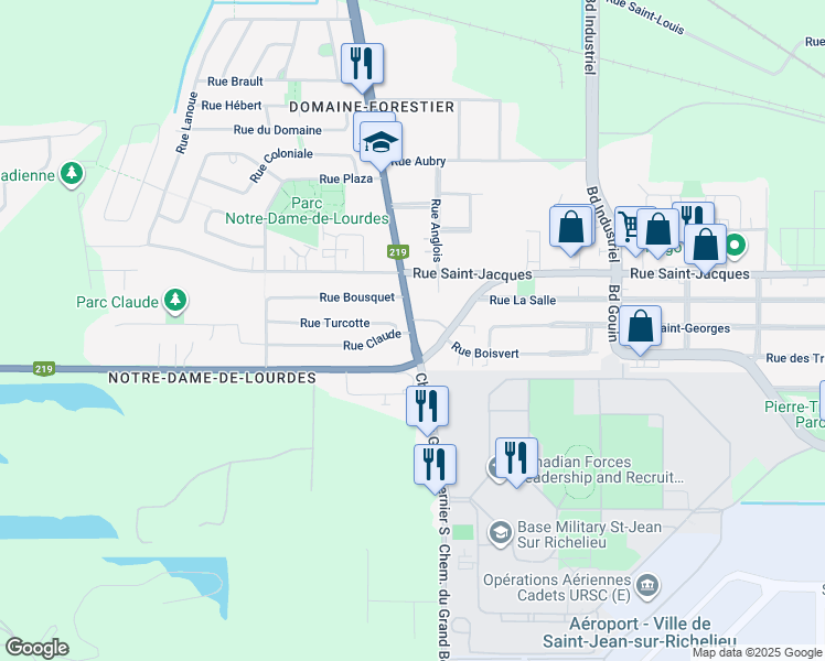 map of restaurants, bars, coffee shops, grocery stores, and more near 245 Grand Bernier Way North in Saint-Jean-sur-Richelieu