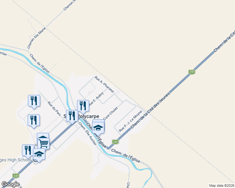 map of restaurants, bars, coffee shops, grocery stores, and more near 227 Rue A.-Pharand in Saint-Polycarpe