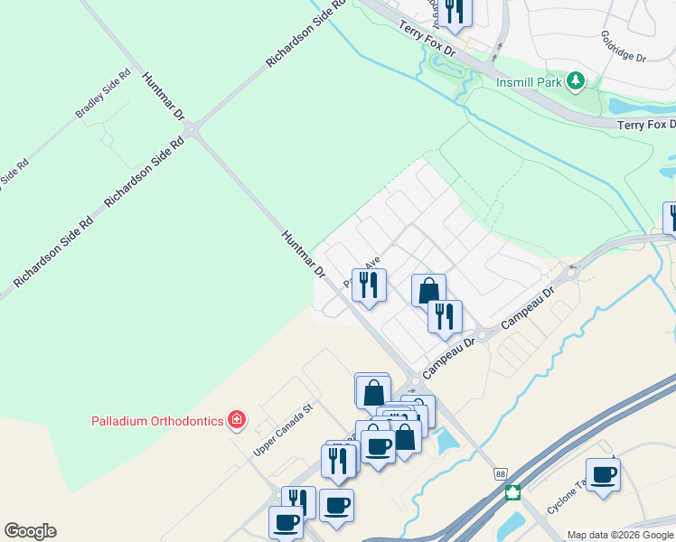 map of restaurants, bars, coffee shops, grocery stores, and more near Westover Crescent in Ottawa