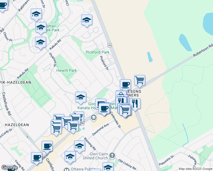 map of restaurants, bars, coffee shops, grocery stores, and more near in Ottawa