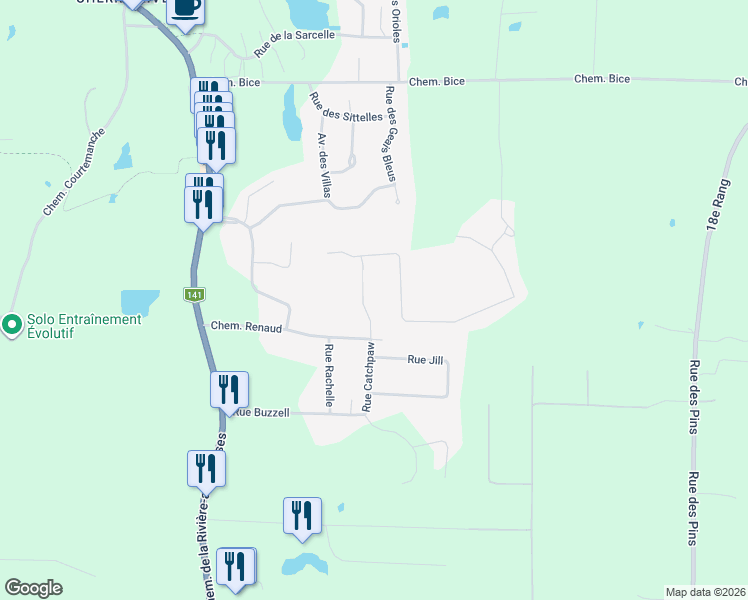 map of restaurants, bars, coffee shops, grocery stores, and more near 26 Rue des Bruants in Orford