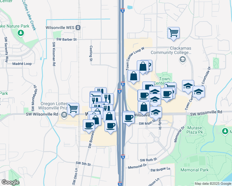 map of restaurants, bars, coffee shops, grocery stores, and more near 29720 SW Boones Ferry Rd in Wilsonville