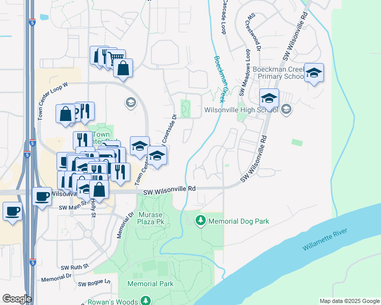 map of restaurants, bars, coffee shops, grocery stores, and more near 29560 Southwest Volley Street in Wilsonville