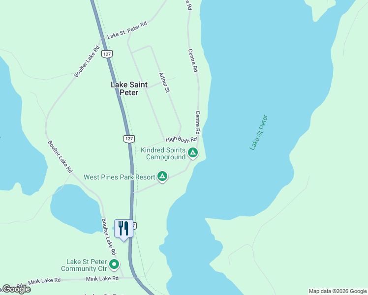 map of restaurants, bars, coffee shops, grocery stores, and more near 136 Centre Road in Lake Saint Peter
