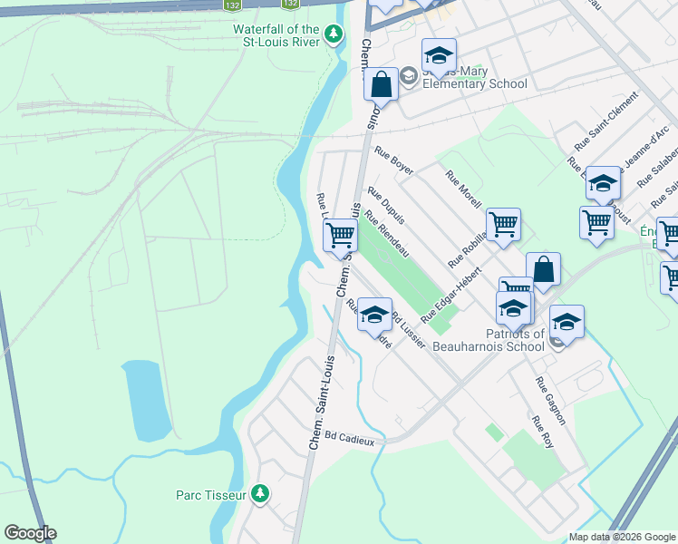 map of restaurants, bars, coffee shops, grocery stores, and more near 327 Chemin Saint-Louis in Beauharnois
