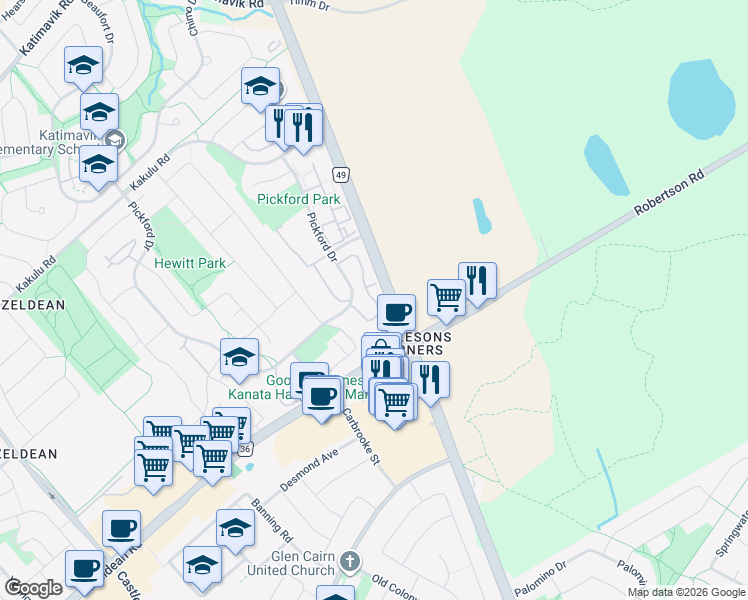 map of restaurants, bars, coffee shops, grocery stores, and more near 50 Clarkson Crescent in Ottawa