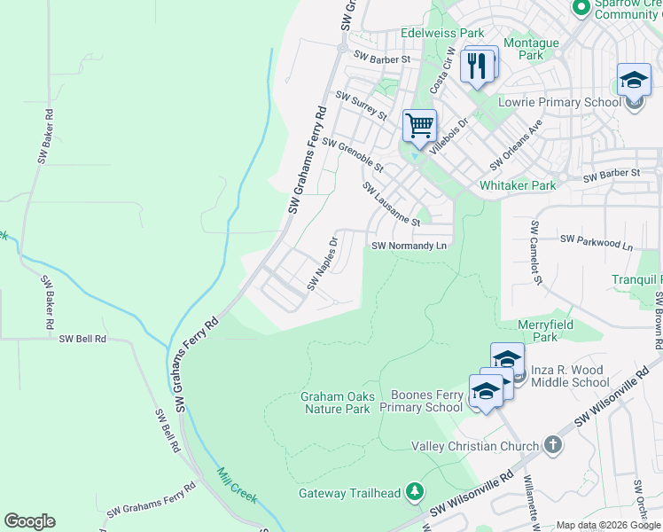 map of restaurants, bars, coffee shops, grocery stores, and more near 29602 Southwest Naples Drive in Wilsonville