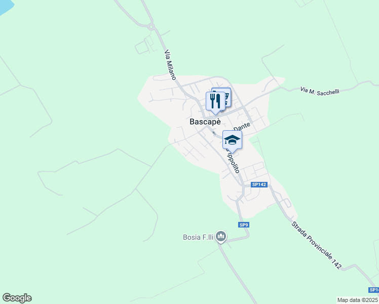 map of restaurants, bars, coffee shops, grocery stores, and more near 15 Via Enrico Mattei in Bascapè