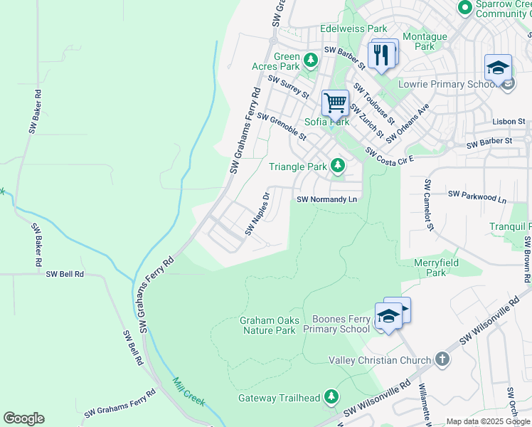 map of restaurants, bars, coffee shops, grocery stores, and more near 29614 Southwest Naples Drive in Wilsonville