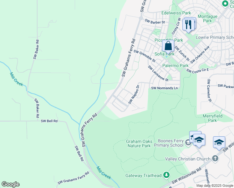 map of restaurants, bars, coffee shops, grocery stores, and more near 29675 Southwest Sicily Street in Wilsonville