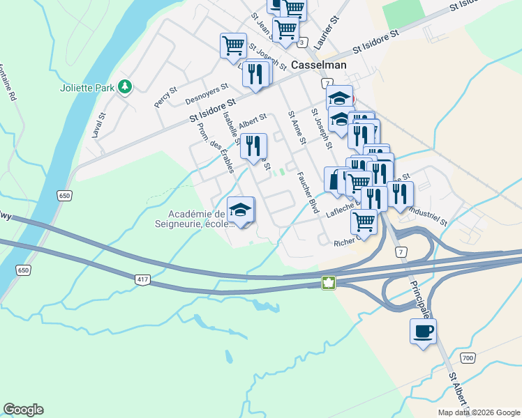 map of restaurants, bars, coffee shops, grocery stores, and more near 4 Gagné Crescent in Casselman