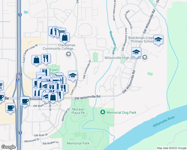 map of restaurants, bars, coffee shops, grocery stores, and more near 29640 Southwest Volley Street in Wilsonville