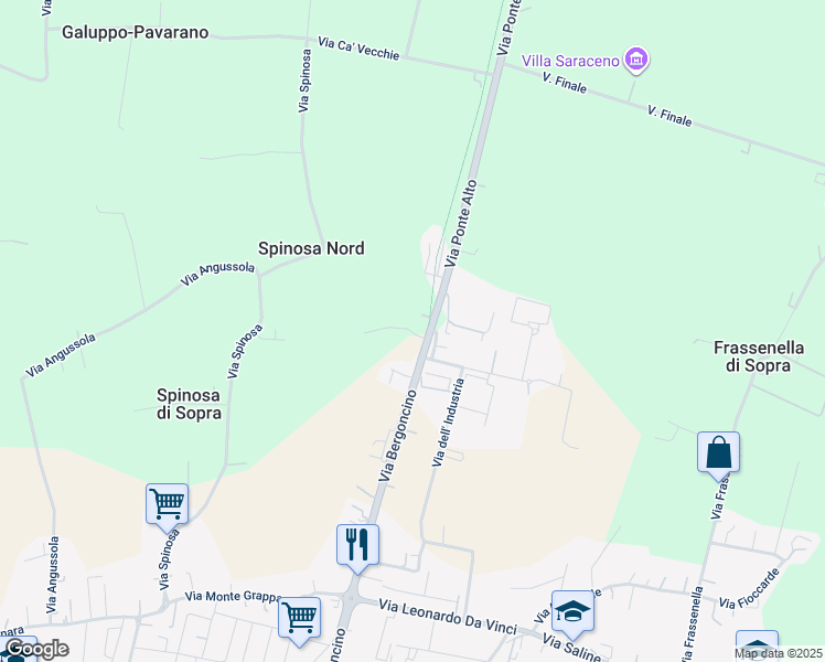 map of restaurants, bars, coffee shops, grocery stores, and more near 99 Via Bergoncino in Noventa Vicentina