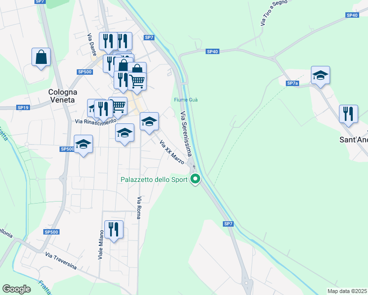 map of restaurants, bars, coffee shops, grocery stores, and more near 37 Via Chioggiano in Cologna Veneta