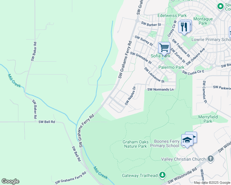 map of restaurants, bars, coffee shops, grocery stores, and more near 29657 Southwest Sicily Street in Wilsonville