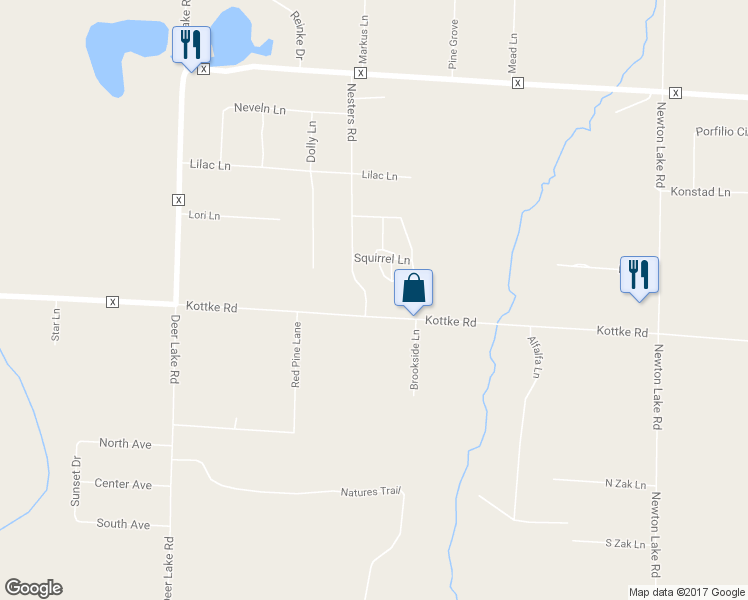 map of restaurants, bars, coffee shops, grocery stores, and more near N9506 Nesters Road in Crivitz