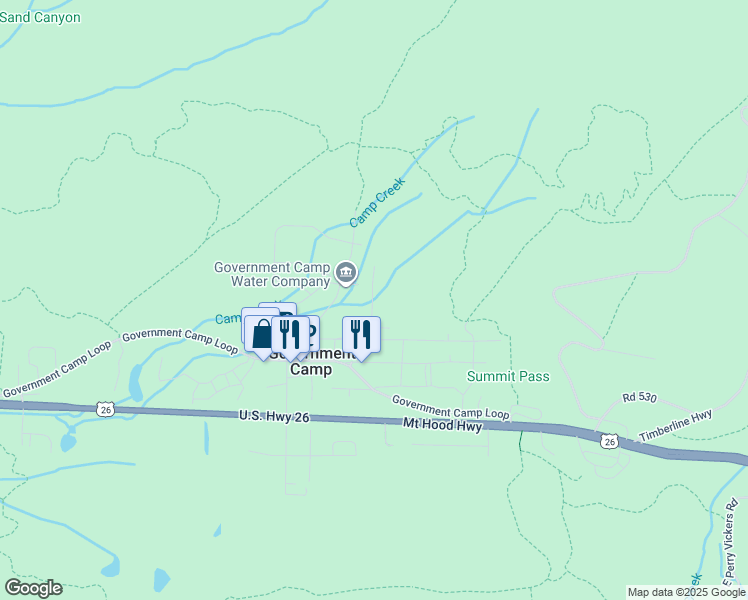 map of restaurants, bars, coffee shops, grocery stores, and more near 30280 East Camp Creek Trail in Government Camp