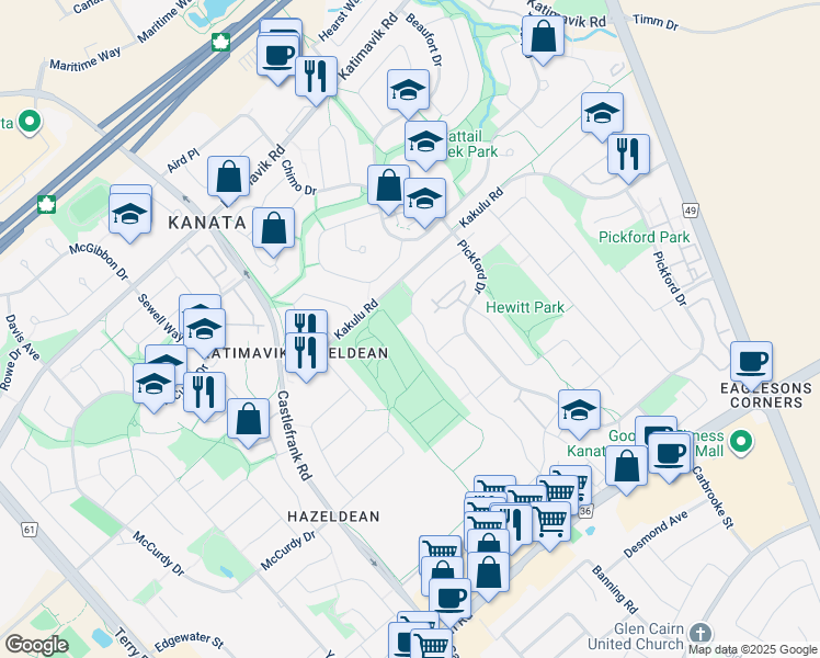 map of restaurants, bars, coffee shops, grocery stores, and more near 58 Shearer Crescent in Ottawa