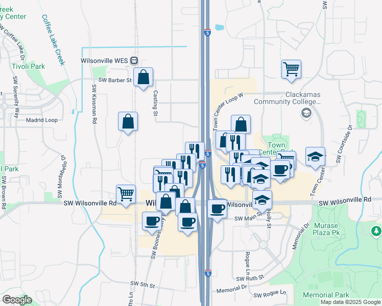 map of restaurants, bars, coffee shops, grocery stores, and more near 29757 SW Boones Ferry Rd in Wilsonville