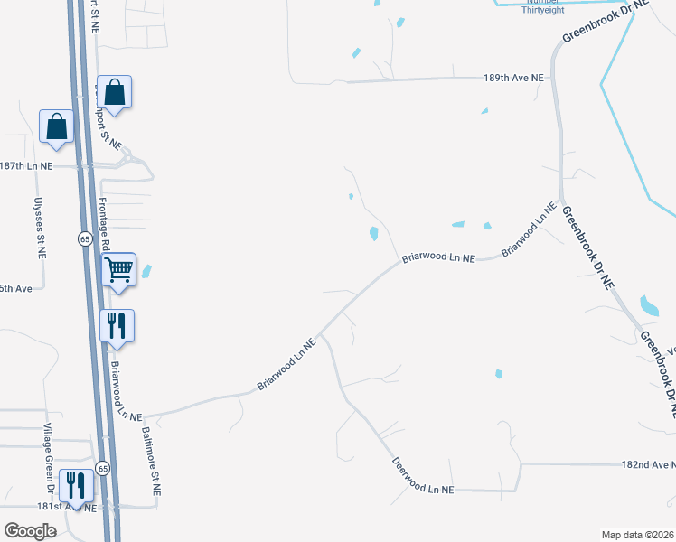 map of restaurants, bars, coffee shops, grocery stores, and more near 1925 Briarwood Ln NE in East Bethel