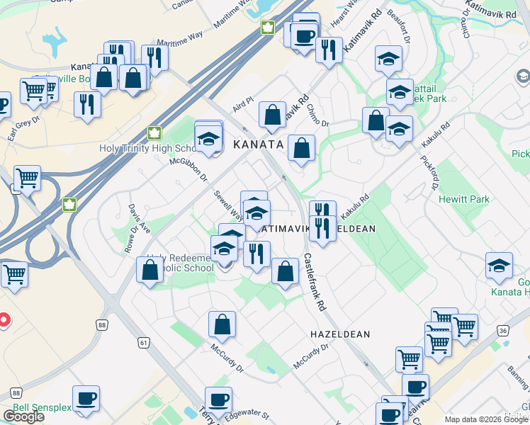 map of restaurants, bars, coffee shops, grocery stores, and more near in Ottawa
