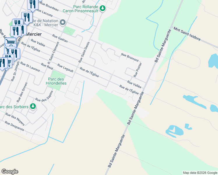 map of restaurants, bars, coffee shops, grocery stores, and more near 904 Rue de Bromont in Longueuil
