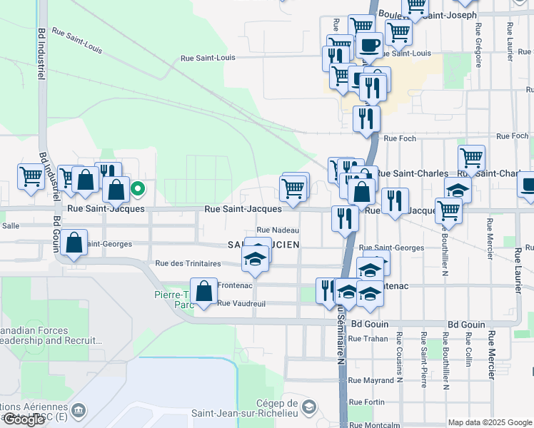 map of restaurants, bars, coffee shops, grocery stores, and more near 514 Rue Saint-Jacques in Saint-Jean-sur-Richelieu