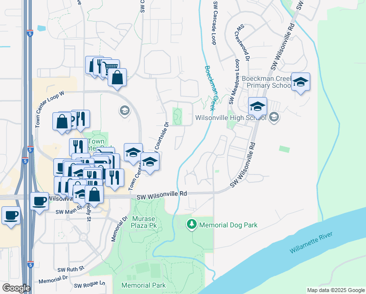 map of restaurants, bars, coffee shops, grocery stores, and more near 29560 Southwest Volley Street in Wilsonville