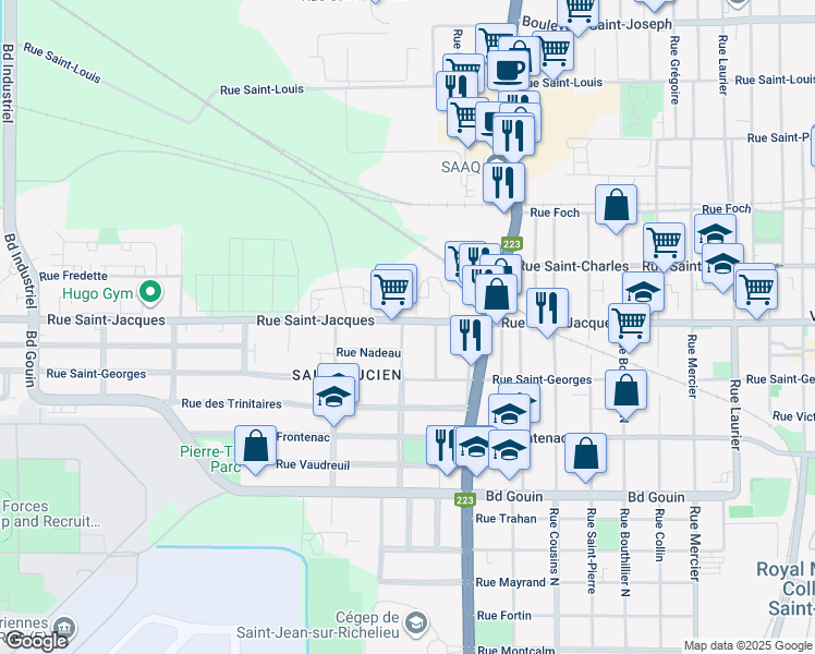 map of restaurants, bars, coffee shops, grocery stores, and more near 478 Rue Saint-Jacques in Saint-Jean-sur-Richelieu