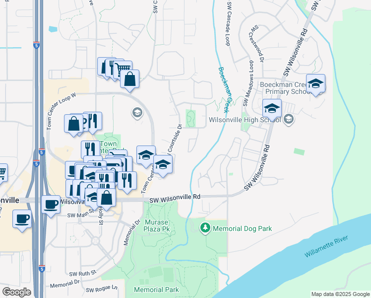 map of restaurants, bars, coffee shops, grocery stores, and more near 29570 Southwest Volley Street in Wilsonville