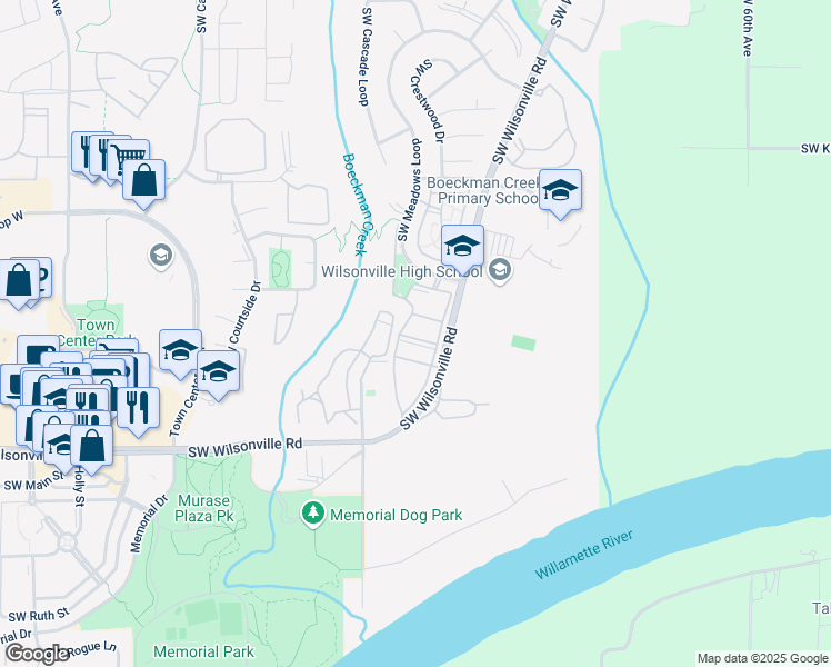 map of restaurants, bars, coffee shops, grocery stores, and more near 6809 Southwest Wilsonville Road in Wilsonville