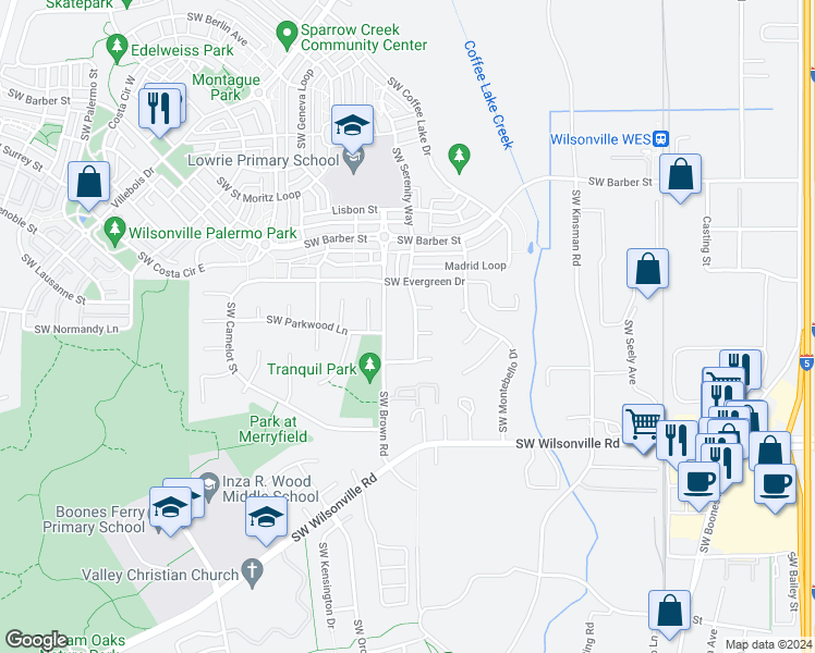map of restaurants, bars, coffee shops, grocery stores, and more near 29559 Southwest Serenity Way in Wilsonville