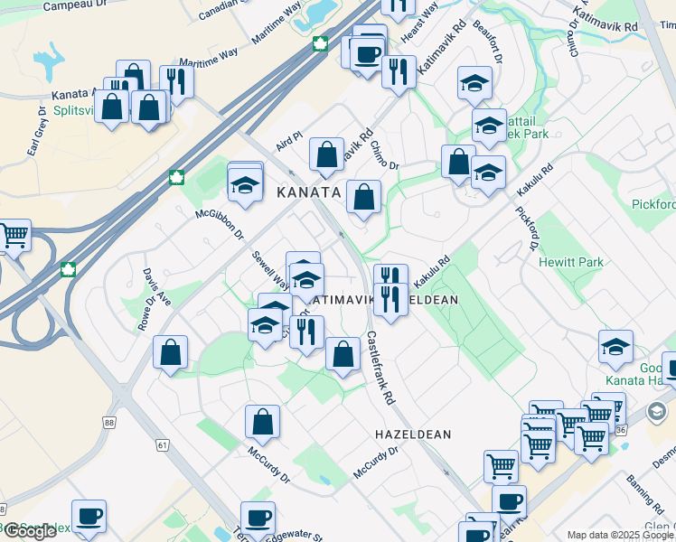 map of restaurants, bars, coffee shops, grocery stores, and more near in Ottawa