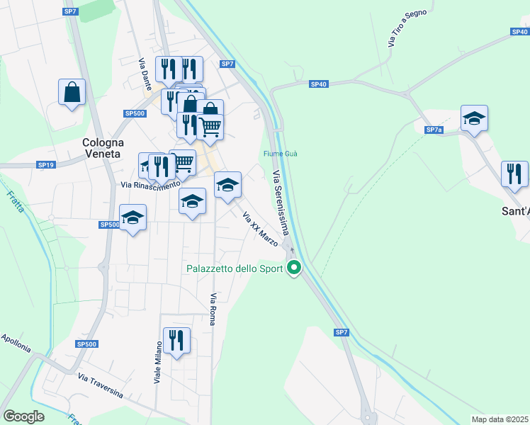 map of restaurants, bars, coffee shops, grocery stores, and more near 37 Via Chioggiano in Cologna Veneta