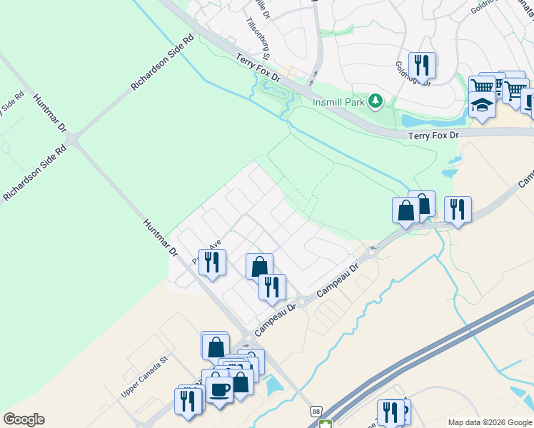 map of restaurants, bars, coffee shops, grocery stores, and more near 1027 Parabolica Way in Ottawa