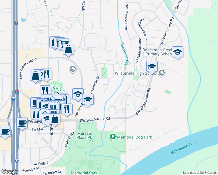 map of restaurants, bars, coffee shops, grocery stores, and more near 29520 Southwest Volley Street in Wilsonville