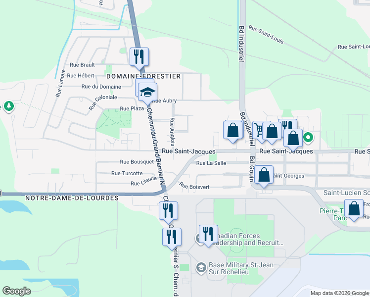 map of restaurants, bars, coffee shops, grocery stores, and more near 909 Rue-Saint Jacques in Saint-Jean-sur-Richelieu