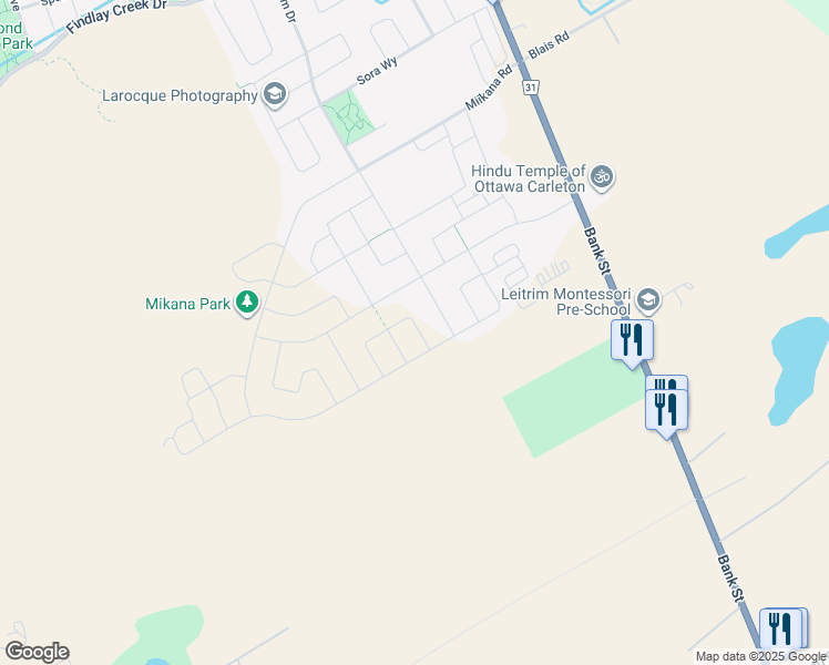 map of restaurants, bars, coffee shops, grocery stores, and more near 4840 Bank Street in Ottawa