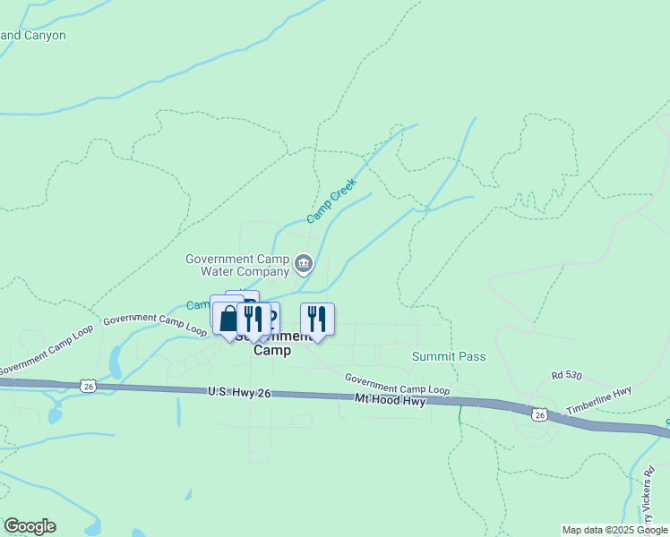 map of restaurants, bars, coffee shops, grocery stores, and more near 30280 East Camp Creek Trail in Government Camp
