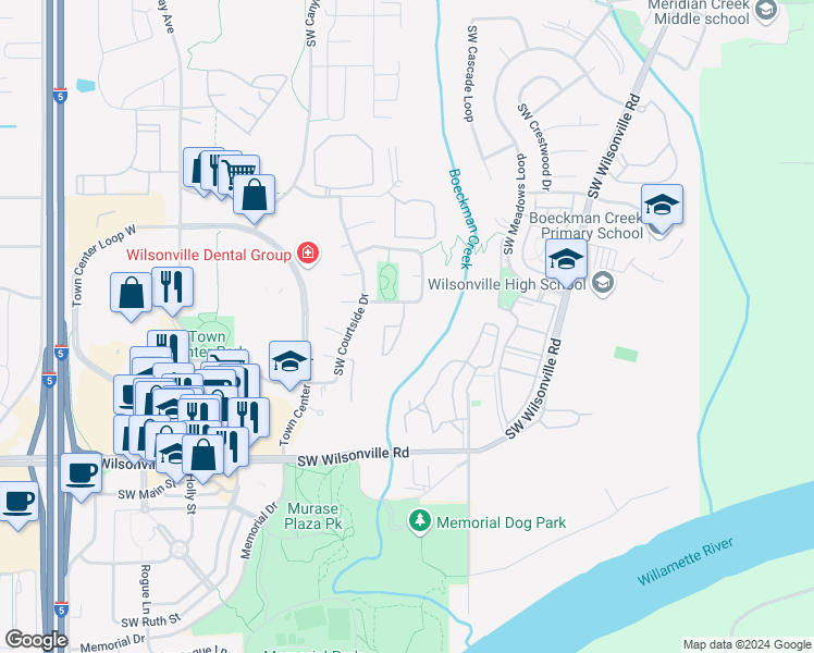 map of restaurants, bars, coffee shops, grocery stores, and more near 29470 Southwest Volley Street in Wilsonville